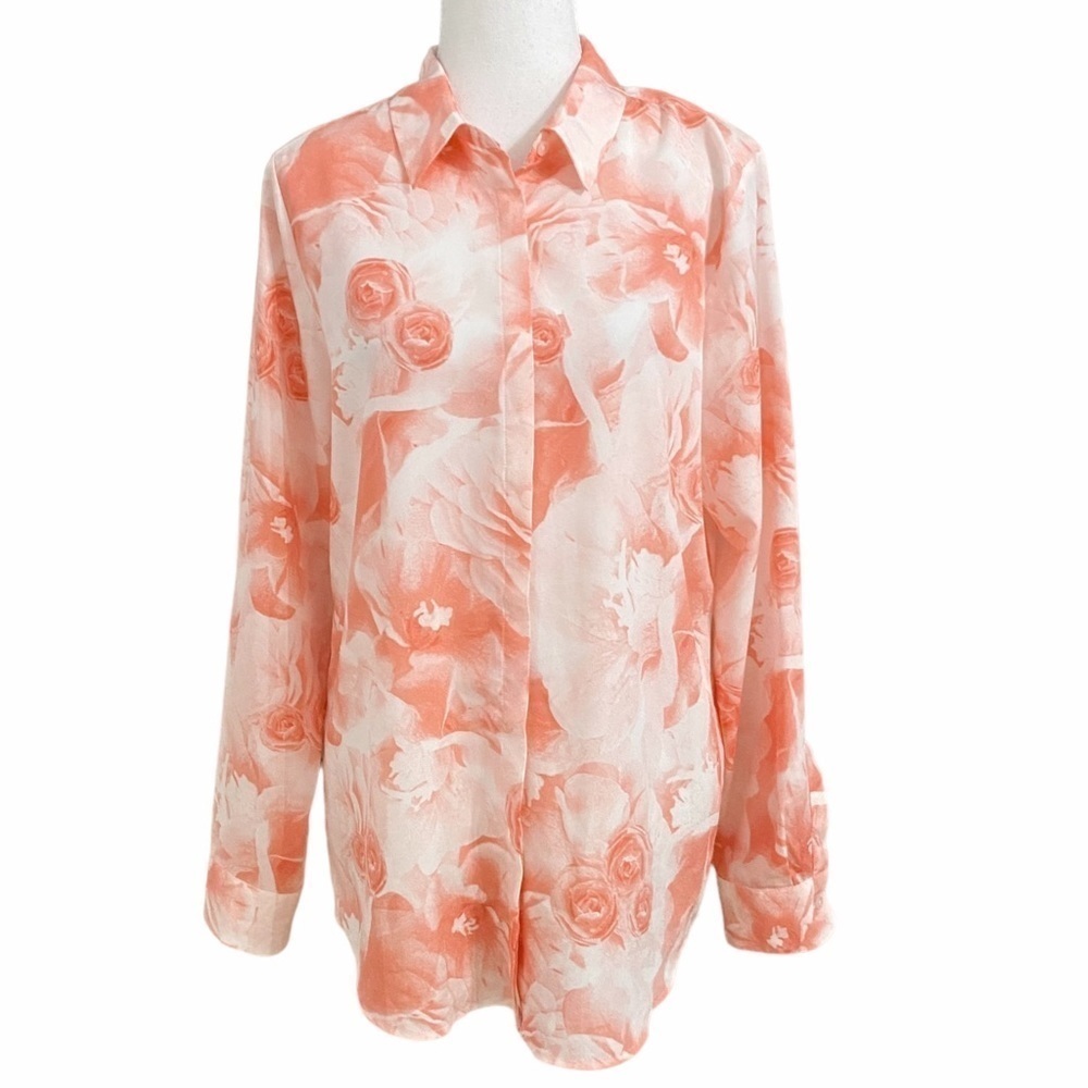 KARL LAGERFELD PINK WHITE ROSES FLORAL PRINT BUTTON DOWN SHIRT - M